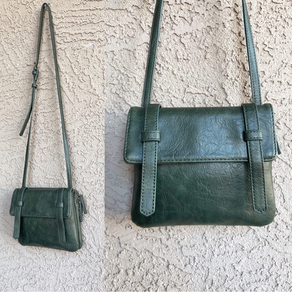 Anthropologie Handbags - ANTHROPOLOGIE ANTIK KRAFT Olive Green PU Leather Crossbody Louisa Messenger Bag